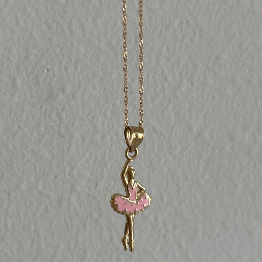 Gold Ballerina Necklace with Pink Ballerina Tutu Charm
